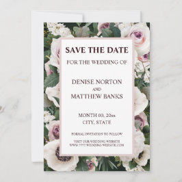 Invitación Anemone blanco en verde esmeralda salva la fecha