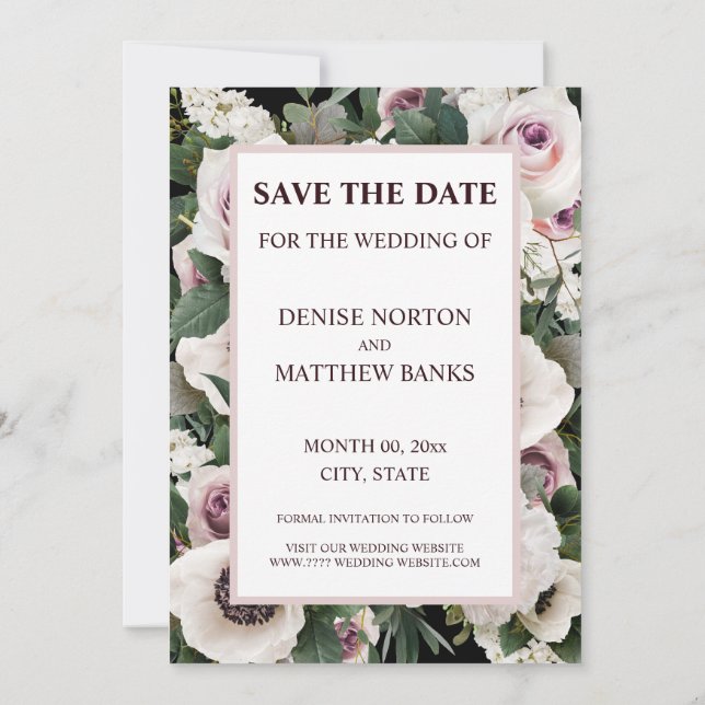 Invitación Anemone blanco sobre el verdadero negro salva la f (Reverso)