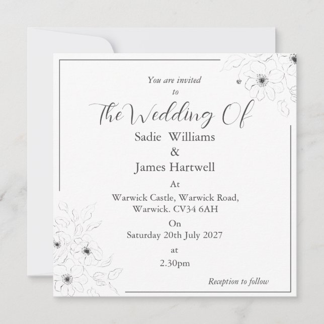 Invitación Anemone en blanco (Anverso)