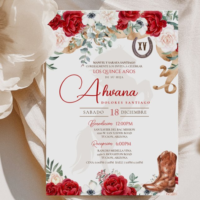 Invitación Anemone Fancy Charro/Cowgirl, Rosa de Quinceanera  (Subido por el creador)