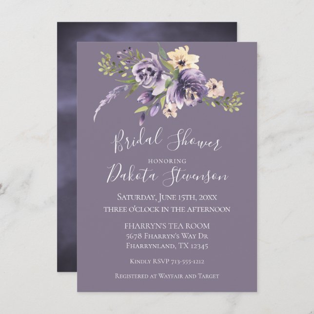 Invitación Anemone Garden Cream Purple Boho Brillante Ducha (Anverso / Reverso)