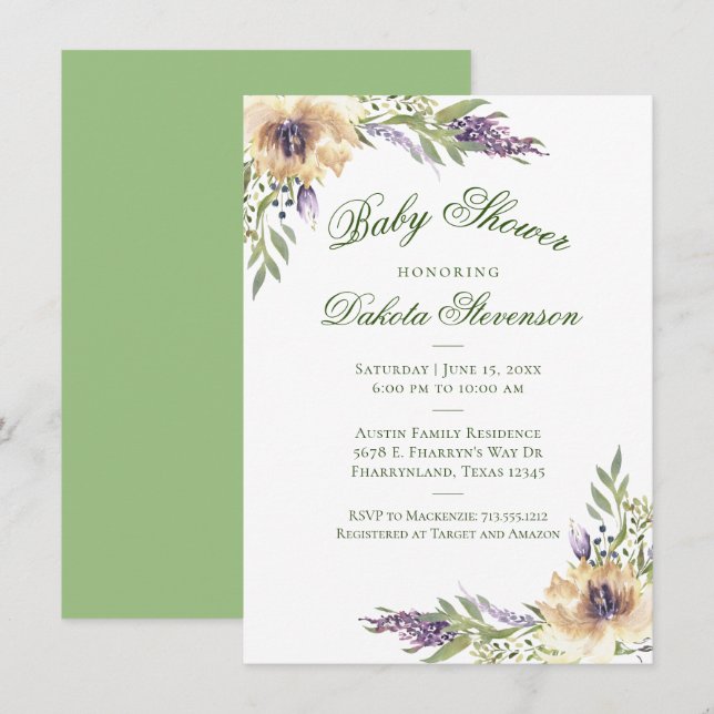 Invitación Anemone Greenery Floral Boho Moda Baby Shower (Anverso / Reverso)