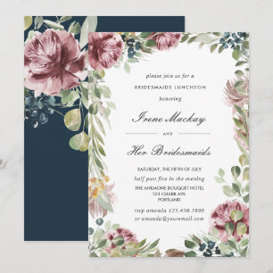 Invitación Anemone Rubor Blue Botanical BRIDESMAIDS LUNCHEON