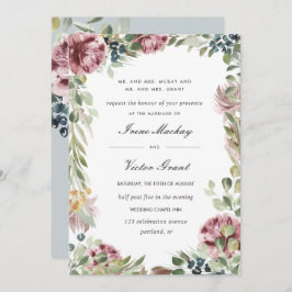 Invitación Anemone Rubor | Boda Botánico Formal Azul Gris