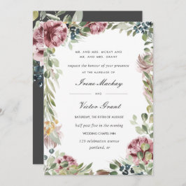 Invitación Anemone Rubor | Boda botánico formal gris oscuro