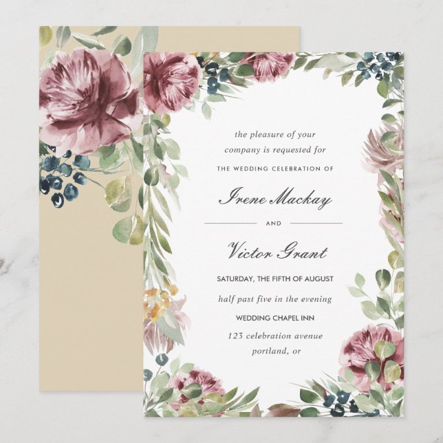 Invitación Anemone Rubor | Boda Botánico Neutral Rosa (Anverso / Reverso)