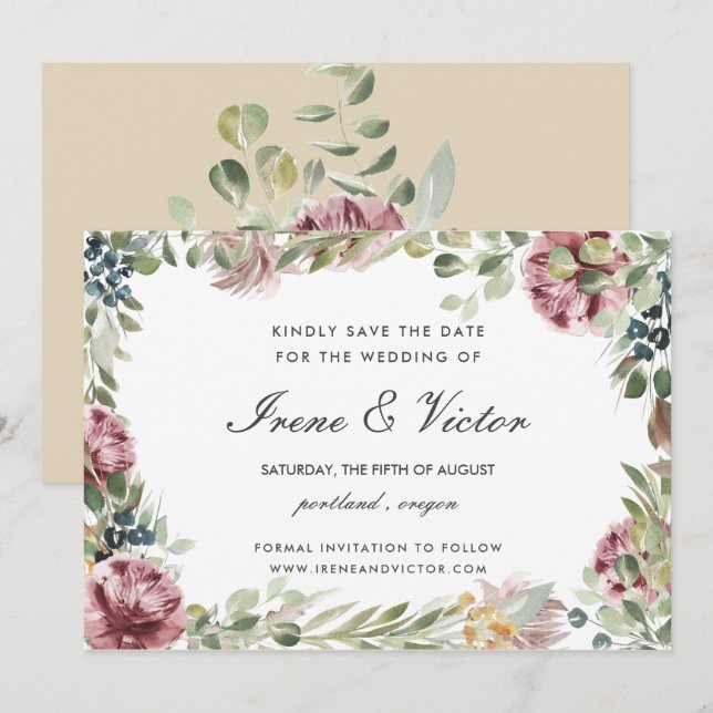 Invitación Anemone Rubor Pink Neutral Wedding Save the date (Anverso / Reverso)