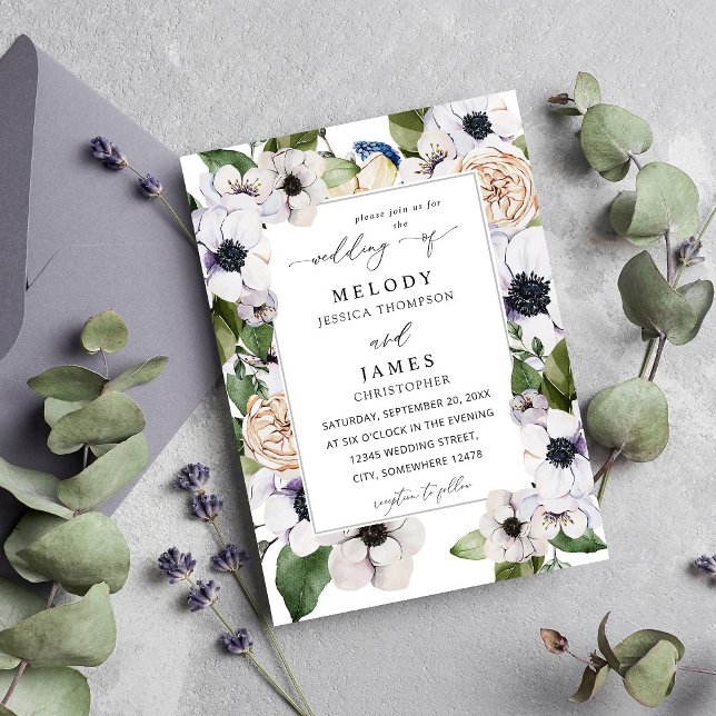 Invitación Anemone White Floral Boda (Subido por el creador)