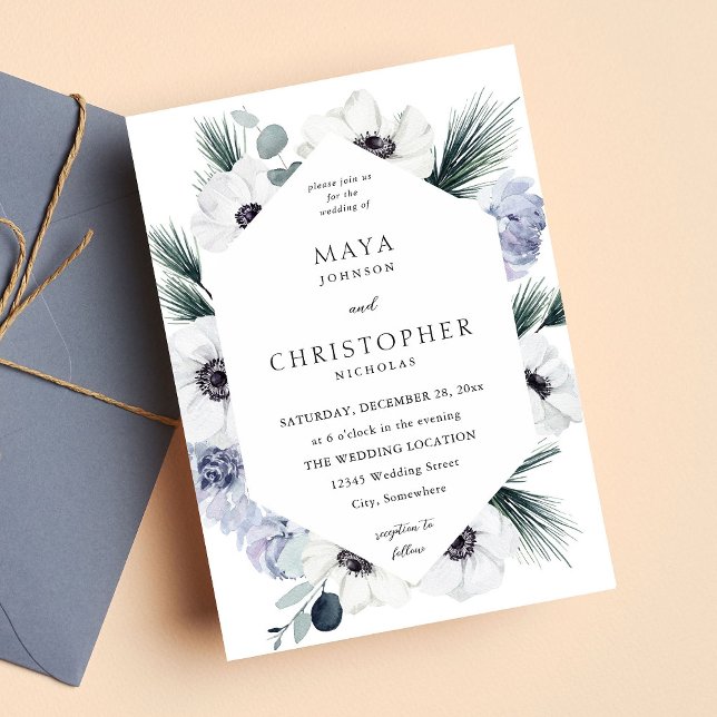 Invitación Anemone Winter White Floral Boda (Subido por el creador)
