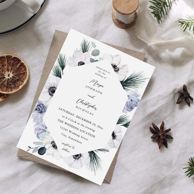 Invitación Anemone Winter White Floral Boda-VC (Subido por el creador)