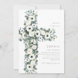 Invitación Anemone y Eucalyptus cruzan el bautismo Christenin
