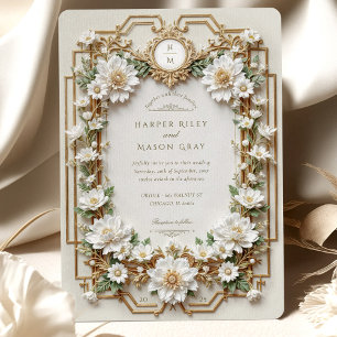 Invitación Anemones blancos elegantes con oro falso