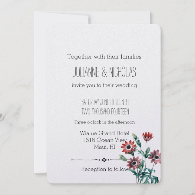 Invitación Anemones Boda floral