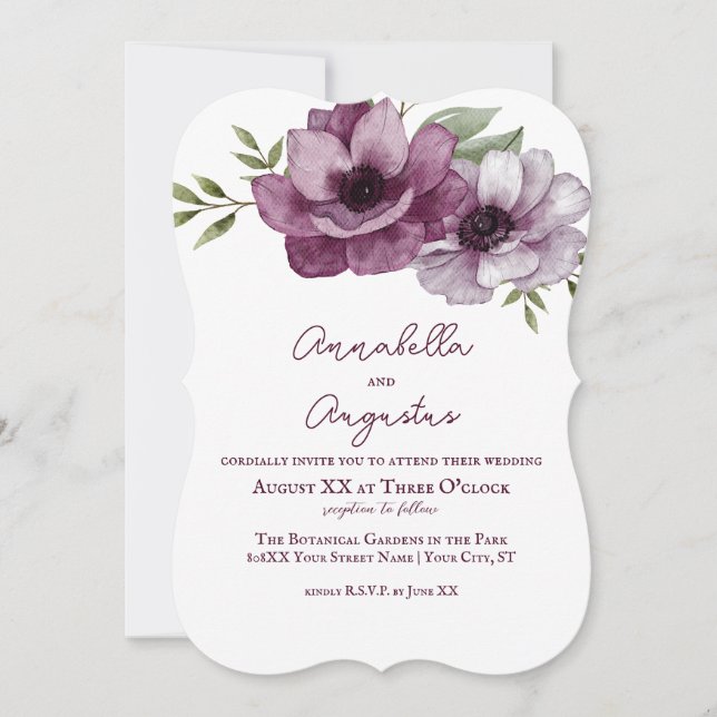 Invitación Anemones románticos (Anverso)