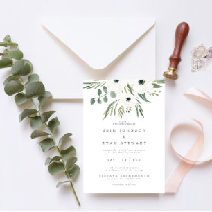 Invitación Anemones Sage & Dusty Green Eucalyptus Boda Inv