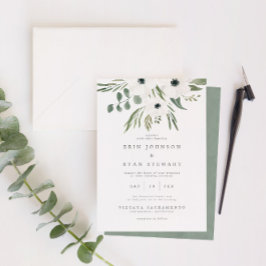 Invitación Anemones Sage & Dusty Green Eucalyptus Boda Inv