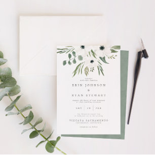 Invitación Anemones Sage & Dusty Green Eucalyptus Boda Inv