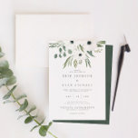 Invitación Anemones Sage y Dusty Green Eucalyptus Boda<br><div class="desc">El diseño presenta un ramo de vegetación acuática, eucalipto, salvia y anémonas dibujadas a mano especialmente para la colección de invitaciones a la boda "Evergreen Garden". Para cambiar los nombres, la ubicación y la fecha del boda y otros detalles, haga clic en "Personalizar". Ver el enlace de la colección en...</div>