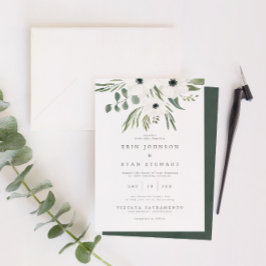 Invitación Anemones Sage y Dusty Green Eucalyptus Boda