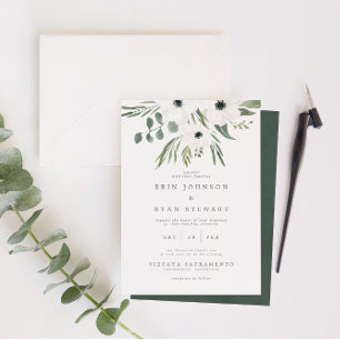 Invitación Anemones Sage y Dusty Green Eucalyptus Boda