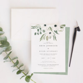 Invitación Anemones Sage y Dusty Green Eucalyptus Boda