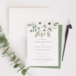 Invitación Anemones Sage y Dusty Green Eucalyptus Boda