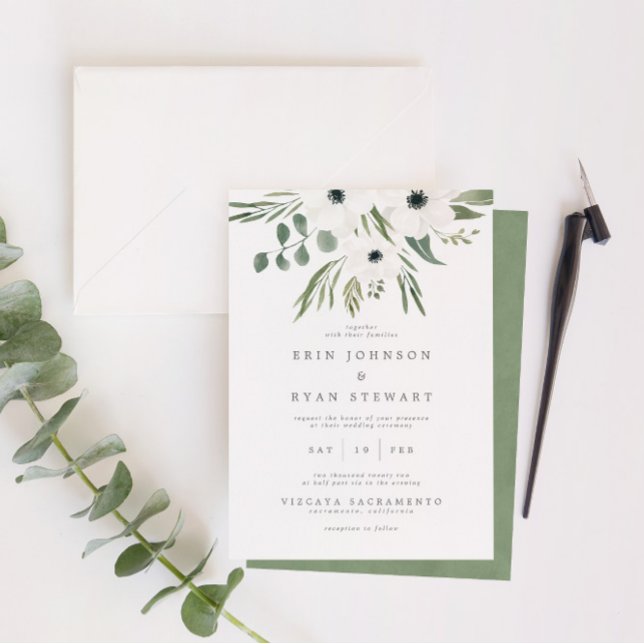 Invitación Anemones Sage y Dusty Green Eucalyptus Boda (Subido por el creador)
