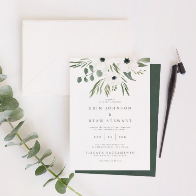 Invitación Anemones Sage y Dusty Green Eucalyptus Boda (Subido por el creador)