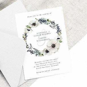 Invitación Anemones y bayas Wreath Blue Winter Wedding