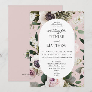 Invitación Anemono blanco en Boda Mauve Chalk