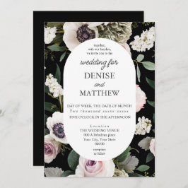 Invitación Anemono blanco sobre el verdadero Boda negro