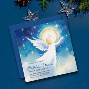 Invitación Ángel azul adorable religioso noche santa acuarela