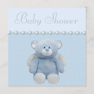 Invitación Ángel Azul Cortado Teddy Bear Niño Bebé Ducha