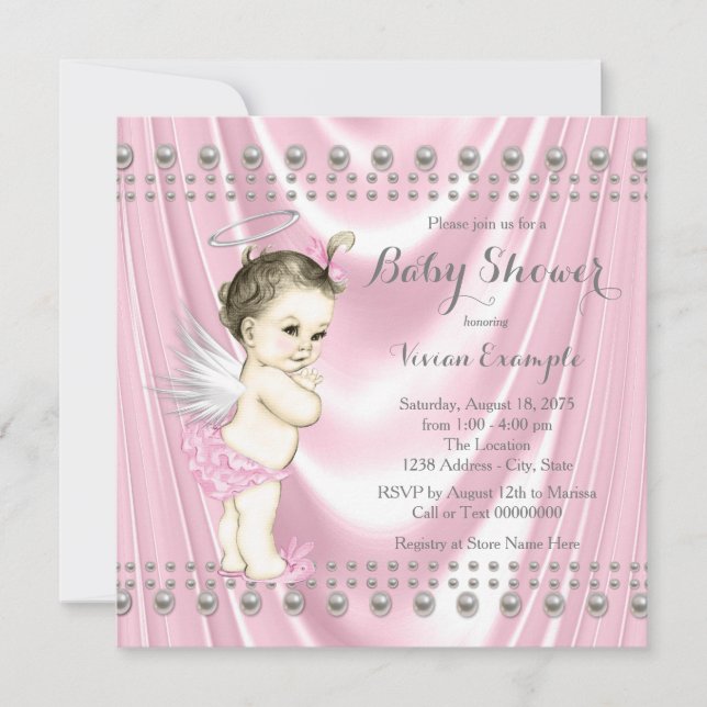 Invitación Angel Baby Satin y Pearl Baby Shower (Anverso)