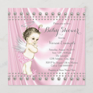 Invitación Angel Baby Satin y Pearl Baby Shower