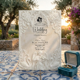 Invitación Ángel Barroco y Cisnes Crema Antiguo Boda