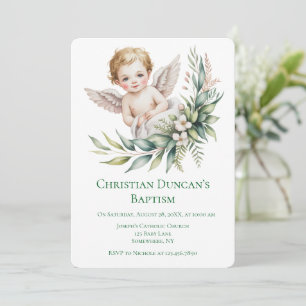 Invitación Ángel bebé acuarela Alas de pluma Bautismo