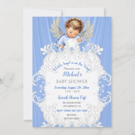Invitación Ángel Bebé Azul Plata Tono de Piel Clar