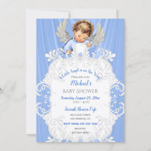 Invitación Ángel Bebé Azul Plata Tono de Piel Clar