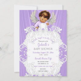 Invitación Ángel bebé lavanda plata tono de piel medio