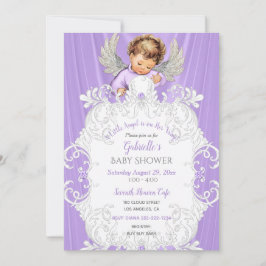 Invitación Ángel bebé lavanda tono de piel claro plateado