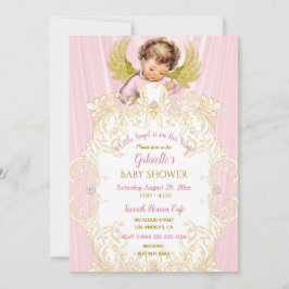 Invitación Ángel bebé rosa oro niña
