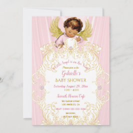 Invitación Ángel Bebé Rosa Oro Niña Étnica
