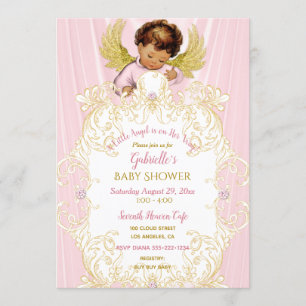 Invitación Ángel Bebé Rosa Oro Niña Étnica