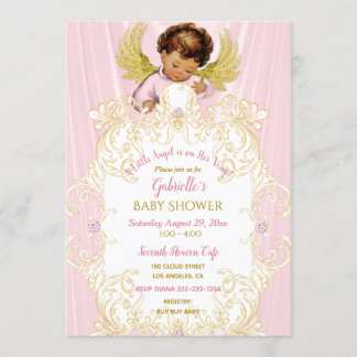 Invitación Ángel Bebé Rosa Oro Niña Étnica