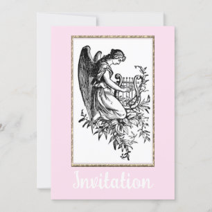 Invitación Ángel Con Arpa Y Flora