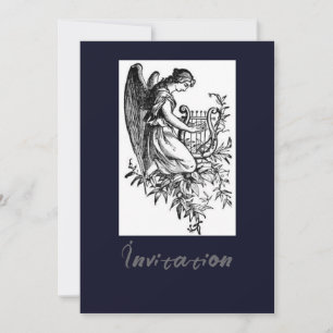 Invitación Ángel con arpa y flora