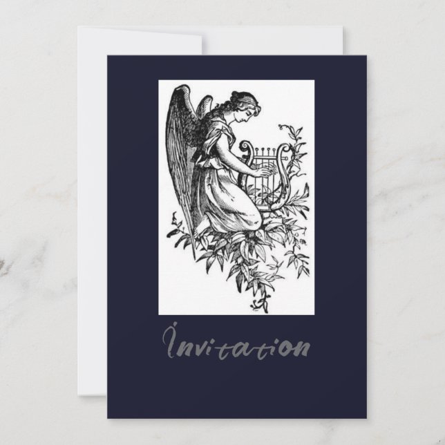 Invitación Ángel con arpa y flora (Anverso)