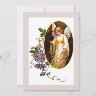 Invitación Ángel con arpa y flores de clemátide
