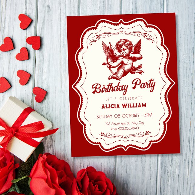 Invitación Ángel de cupido rojo cumpleaños (Subido por el creador)